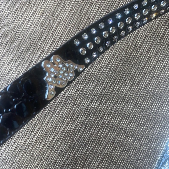 Lot of 2 Women’s L Rhinestone Black bling belts concert punk rocker buckle nice - Picture 7 of 10